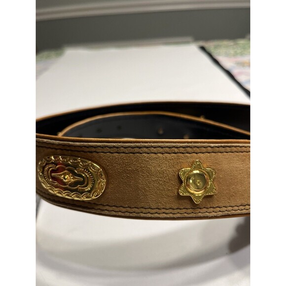 Escada Gold Medallions & Buckle Brown Leather Belt Women’s EUR 42 US 12 Vtg